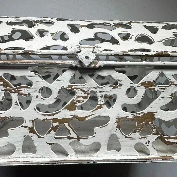 Metal Decorative Chipped Paint Design Chest Container - Picture 1 of 7